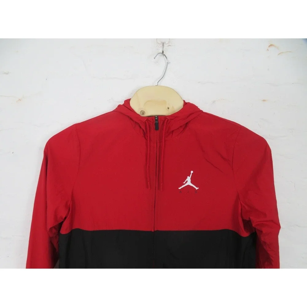 Air Jordan Windbreaker Jacket Mens Med Red Black Hooded Full Zip Jumpman AJ0803